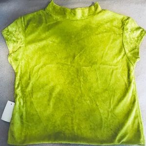 Bright Lime Green Velvet Mock Neckline Top